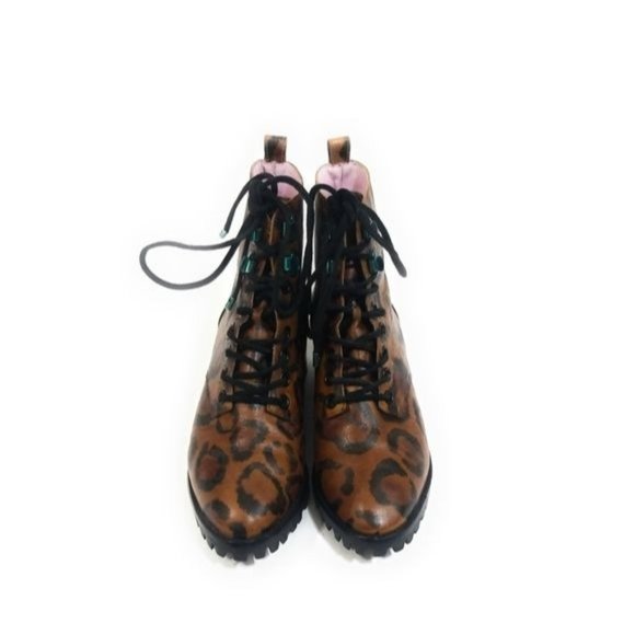 Sophia Webster Roxy Leopard Print Lace Up Ankle Boots Chunky Lug Sole Size 6.5 - Picture 7 of 9